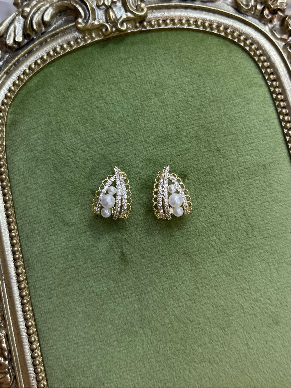Gold-Tone Pearl & Zircon Stud Earrings